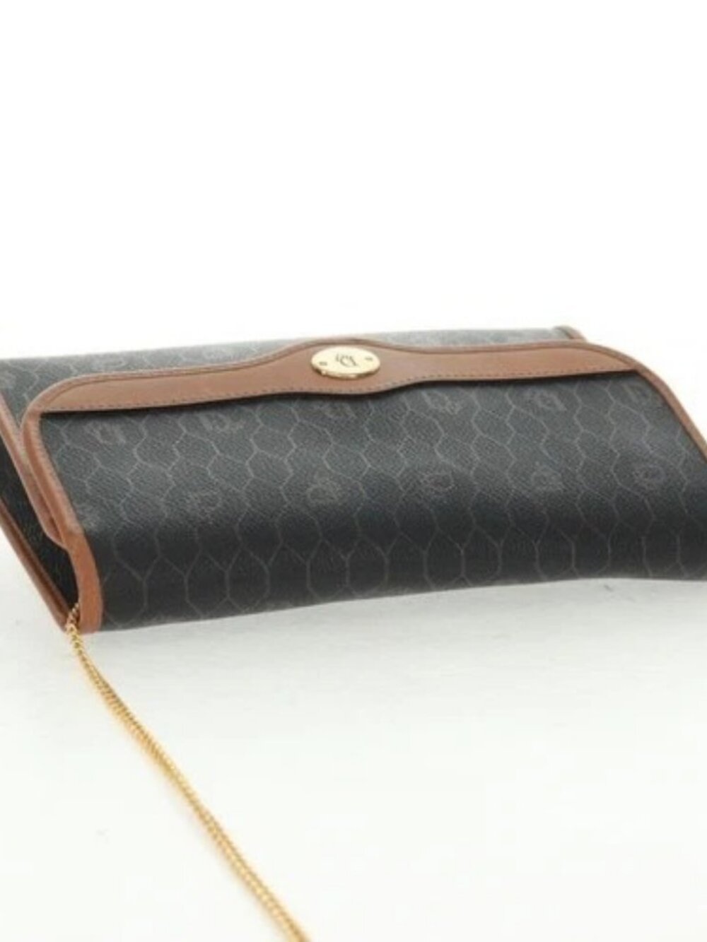 Christian Dior Honeycomb Canvas Chain Shoulder Bag Black Gold Auth am10539V - Picture 6 of 16